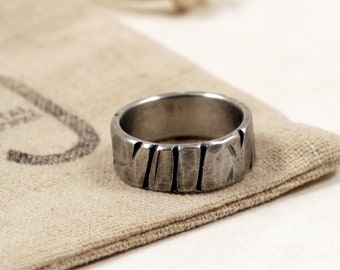 Men's Rugged Norse Wedding Ring in Pewter