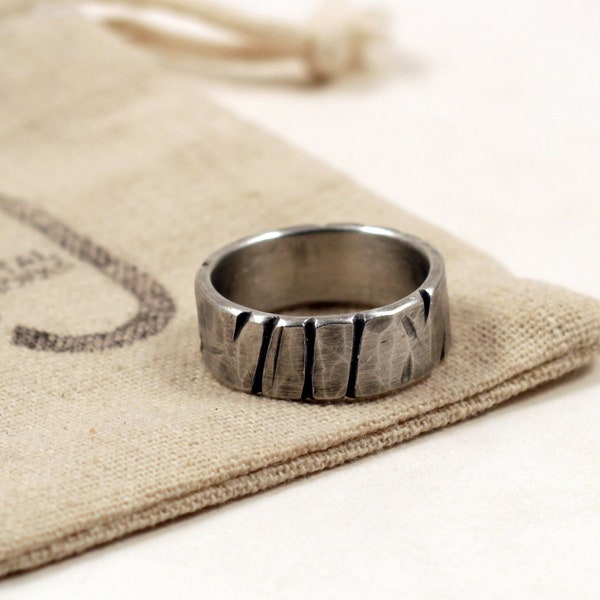 Men's Rugged Norse Wedding Ring in Pewter