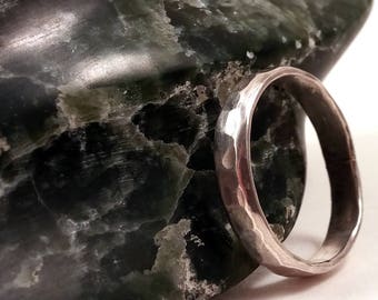 Classic Hammered and Polished Solid Sterling Band