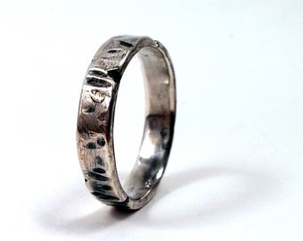 Rugged Handmade Solid Sterling Silver Slim Distressed Ring