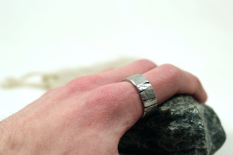 Men's Rugged Norse Wedding Ring in Pewter image 8