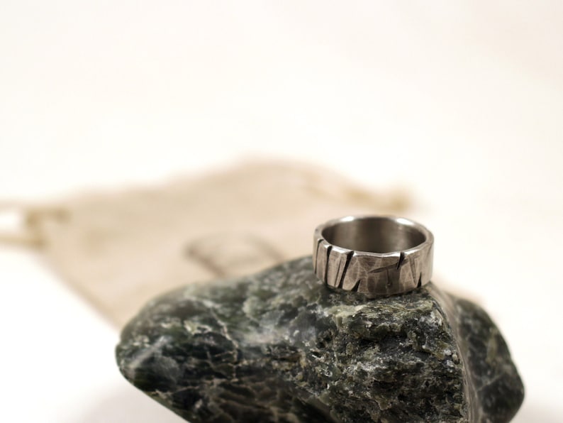 Men's Rugged Norse Wedding Ring in Pewter image 2