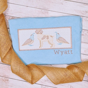 Faux Smocked Spaniel and Quail Trio Embroidery
