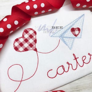 Paper Airplane Valentine Simple Applique Quick Stitch Embroidery