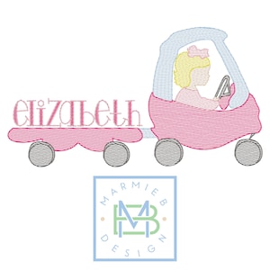 Cozy Coupe Girl  with Name Trailer Quick Stitch Embroidery  **Font NOT Included**