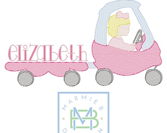 Cozy Coupe Girl  with Name Trailer Quick Stitch Embroidery  **Font NOT Included**