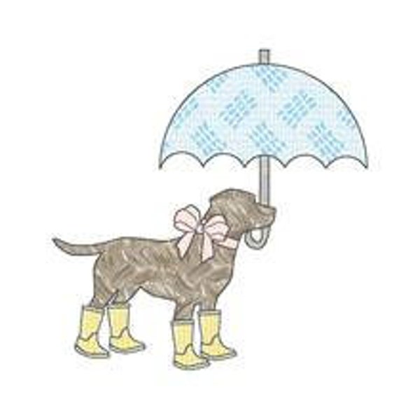 Simple Dog with Umbrella and Bow Applique