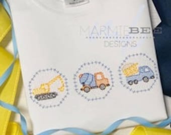 Faux Smock Construction Truck Trio + Singles Quick Stitch Embroidery