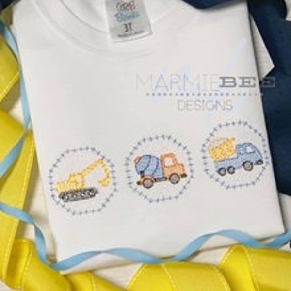 Faux Smock Construction Truck Trio + Singles Quick Stitch Embroidery