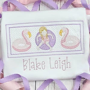 Faux Smocked Pool Float Girl Trio Embroidery (with Fabric Border)