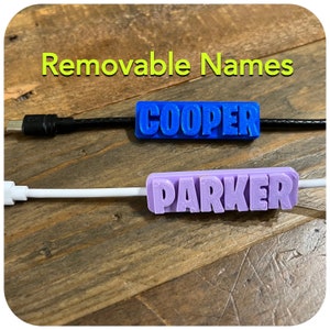 Removable Personalized Name tags for phone cables. iPhone, Android, gaming controller, usb, usbc, lightning, universal, trendy kids gift