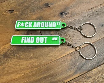 FAFO Keychain: Funny Gag Gift, Double Sided Street Sign