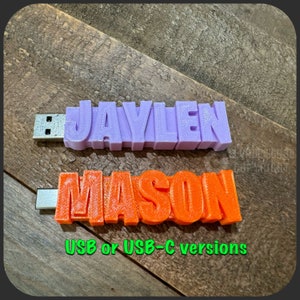 Custom Personalized USB thumb drive, flash drive 32gb fast usb 3.0  usb-c otg 3D Printed Name custom trending gift idea