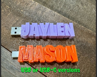 Custom Personalized USB thumb drive, flash drive 32gb fast usb 3.0  usb-c otg 3D Printed Name custom trending gift idea