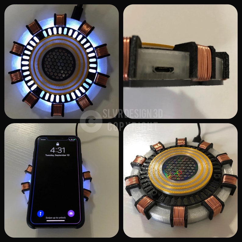 Chargeur LED sans fil pour téléphones portables compatibles Qi. Iron Stark style réacteur à arc tony apple iPhone Samsung galaxy héros cadeau tendance personnalisé image 4