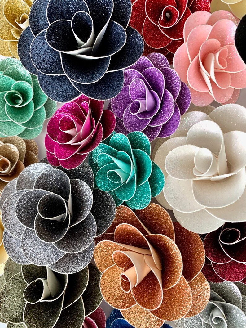 Handmade Glitter Paper Flowers Large Etsy