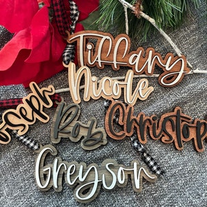 Personalized Wood 3D Stocking Tags,  2 layer Name tags for Christmas stockings, presents, ornaments and more!