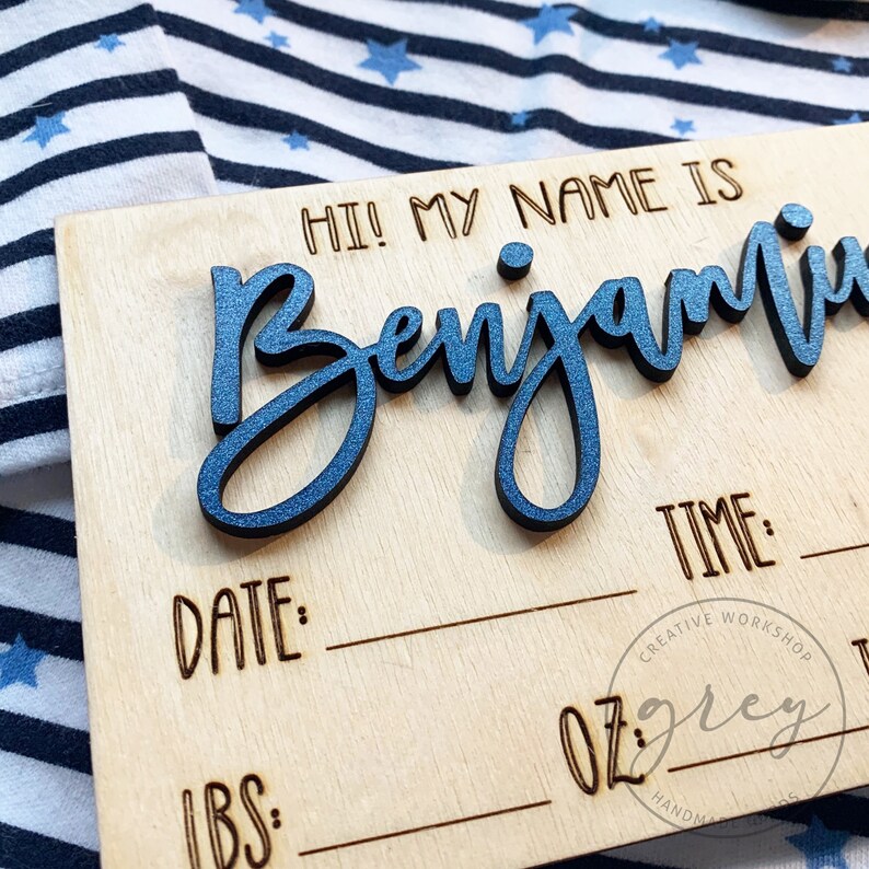3D Custom Engraved Wood Baby Name Announcement Stats Plaque Etsy