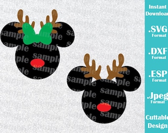 INSTANT DOWNLOAD SVG Disney Inspired Christmas Reindeer Mickey and Minnie Ears Cutting Machines Svg, Esp, Dxf, Jpeg Format Cricut Silhouette