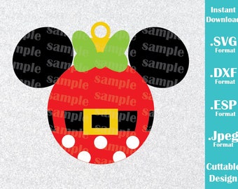 INSTANT DOWNLOAD SVG Disney Inspired Christmas Ornament Minnie Mouse Ears Cutting Machines Svg, Esp, Dxf and Jpeg Format Cricut Silhouette