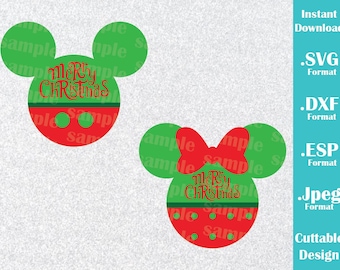 INSTANT DOWNLOAD SVG Disney Inspired Merry Christmas Minnie and Mickey Ears Cutting Machines Svg, Esp, Dxf and Jpeg Format Cricut Silhouette