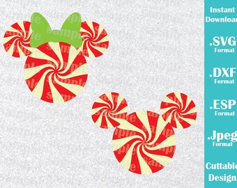 INSTANT DOWNLOAD SVG Disney Inspired Christmas Minnie and Mickey Candy Cane Cutting Machines Svg, Esp, Dxf and Jpeg Format Cricut Silhouette
