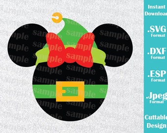 INSTANT DOWNLOAD SVG Disney Inspired Christmas Elf Minnie Mouse Ears Cutting Machines Svg, Esp, Dxf and Jpeg Format Cricut Silhouette
