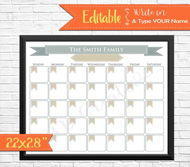 22x28 Dry Erase Marker Calendar Editable Dry Erase Wall Etsy