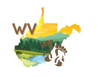West Virginia, WV Digital Design, West Virginia bigfoot, West Virginia sasquatch, WV - WV dtf, West Virginia Sublimation, West Virginia png