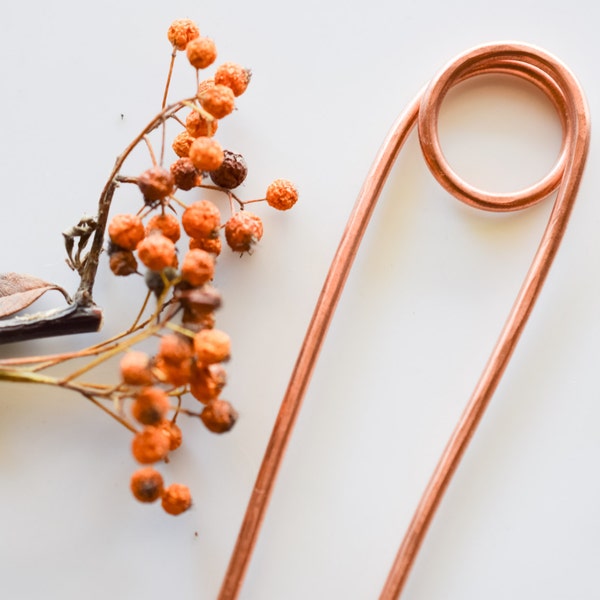 Copper hair pin, circle hair accessory