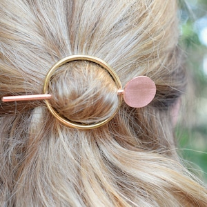 Hair barrette mixed metals copper and brass