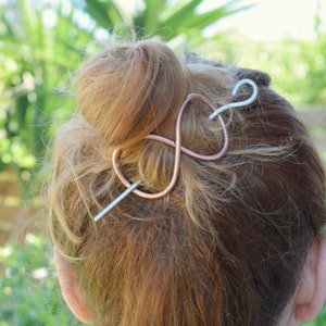 Copper hair barrette with German silver stick