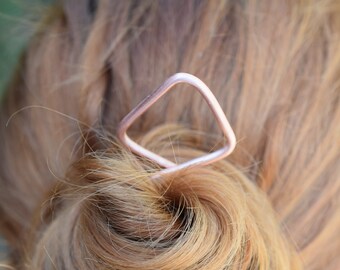 Triangle copper hair pin, rose gold hair jewelry