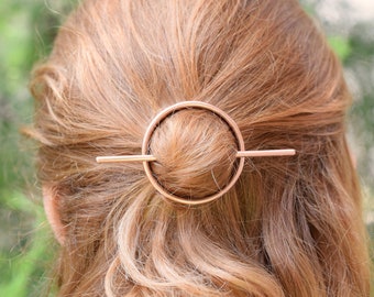 Copper circle hair barrette with copper stick