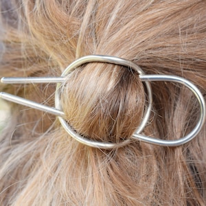 Hair barrette, silver curved barrette