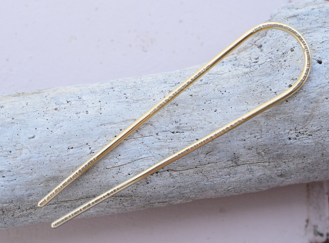 Hammered brass hair pin Etsy