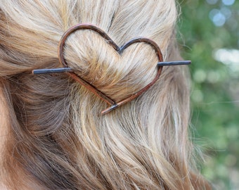 Rustic heart copper hair barrette