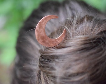 Crescent moon hair pin. copper hair jewelry, hair stick