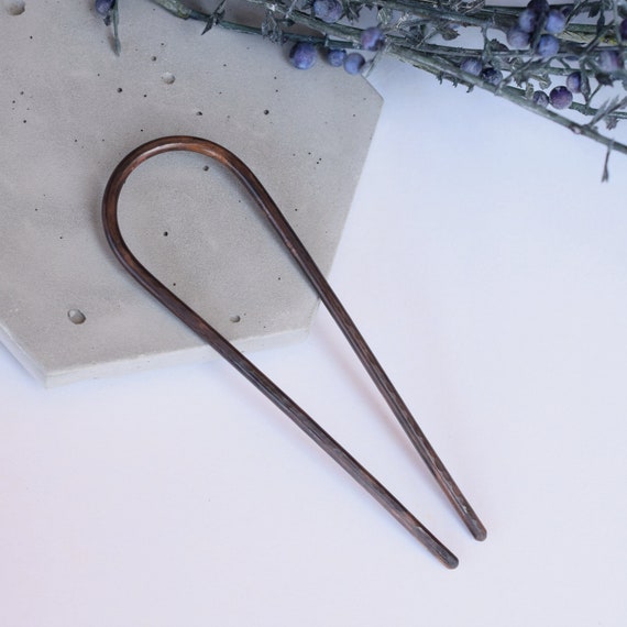 ?Vintage Hammered Copper Hair-Pin Oxidized Hammered Copper Hair Pin - Etsy main image 3