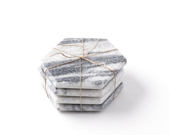 Coaster Set - Pearl Grey Mat Marble