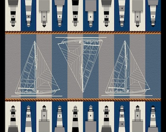 SHORE LIGHTS, nautical, lighthouses, blue rug, sailboats, contemporary, home accent