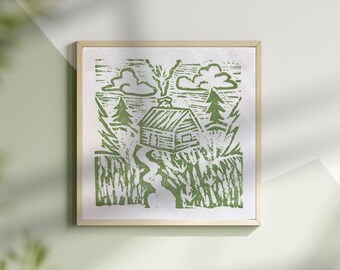 Green Log Cabin Print
