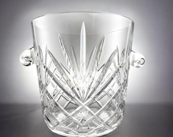 Vintage Cut Lead Crystal Ice Bucket with Scroll Handles, 9 Inch Champagne Cooler
