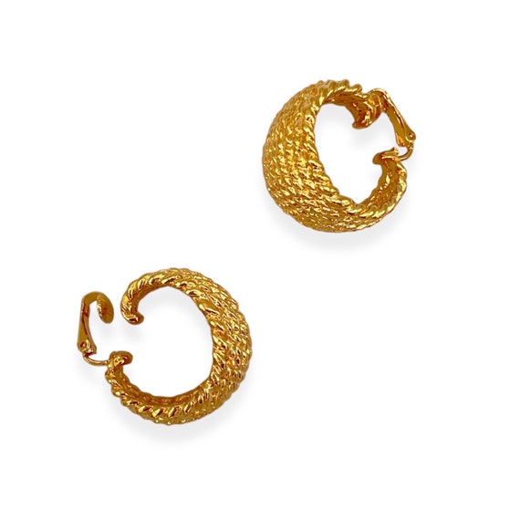 Reclaimed 18K Gold Plated Hoops, Retro Clip-on Ea… - image 1