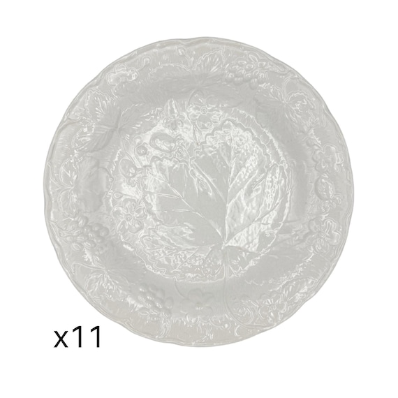 English Pottery | Strawberry Grape Leaf Set - White Embossed