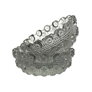 Open Salts, Vintage Pressed Glass Caviar Dish - Antique Tabletop Decor | 2 1/4 Inch Salt Cellars | EAPG Lacy Daisy Set