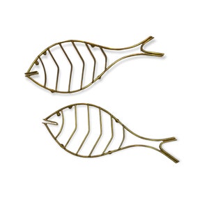 Fish, Pair of Brass Poisson Form Trivets | Brackets placed under a hot serving dish or ketle to protect a table or surface