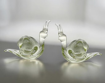 Murano Snails Figurines | Handblown Art Glass Sculptures w/ Original Stickers | Large Pair featuring Silver Leaf Flecks for a Twinkly Luster