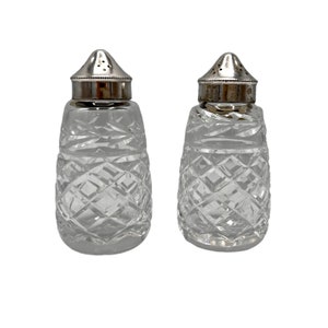 Waterford Crystal Glendore Pattern Salt & Pepper Shakers. Vintage  Silver plated Stamped Set