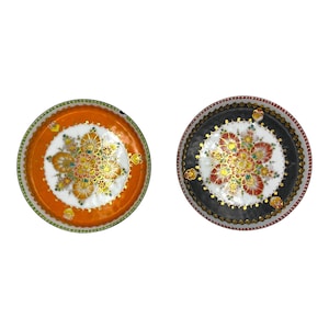 Pair of Austrian Enamel Dishes or Ashtrays by Steinbock-Enamel with Gold Accents / Enamel on Copper Coasters / Trinket Dishes Hand Painted
